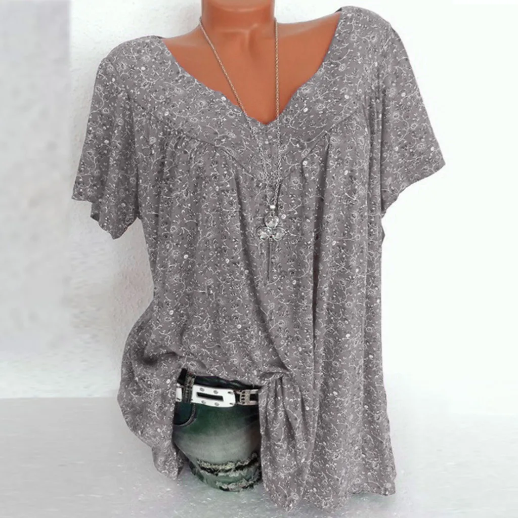 

blusas Harajuku Blouses Woman 2019 Women Plus Size Short Sleeves V-Neck Print Blouse Pullover Tops Shirt blusas femininas