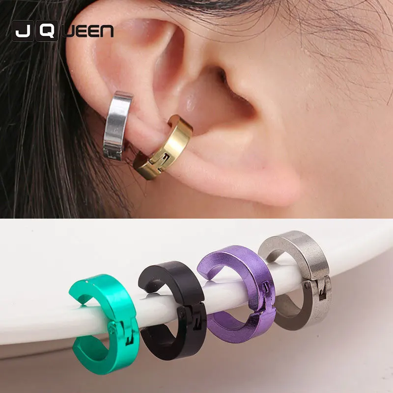 

New 1 Piece Punk Style Multicolors No Piercing Earrings Titanium Steel Mens Women Round Ear Clip Clip Earring
