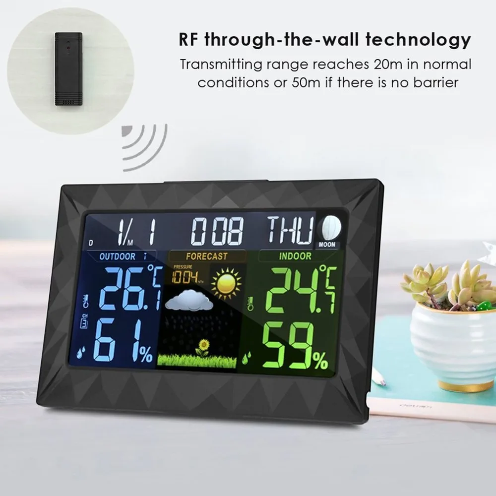

Wireless Weather Forecast Clock Indoor And Outdoor Temperature And Humidity Clock