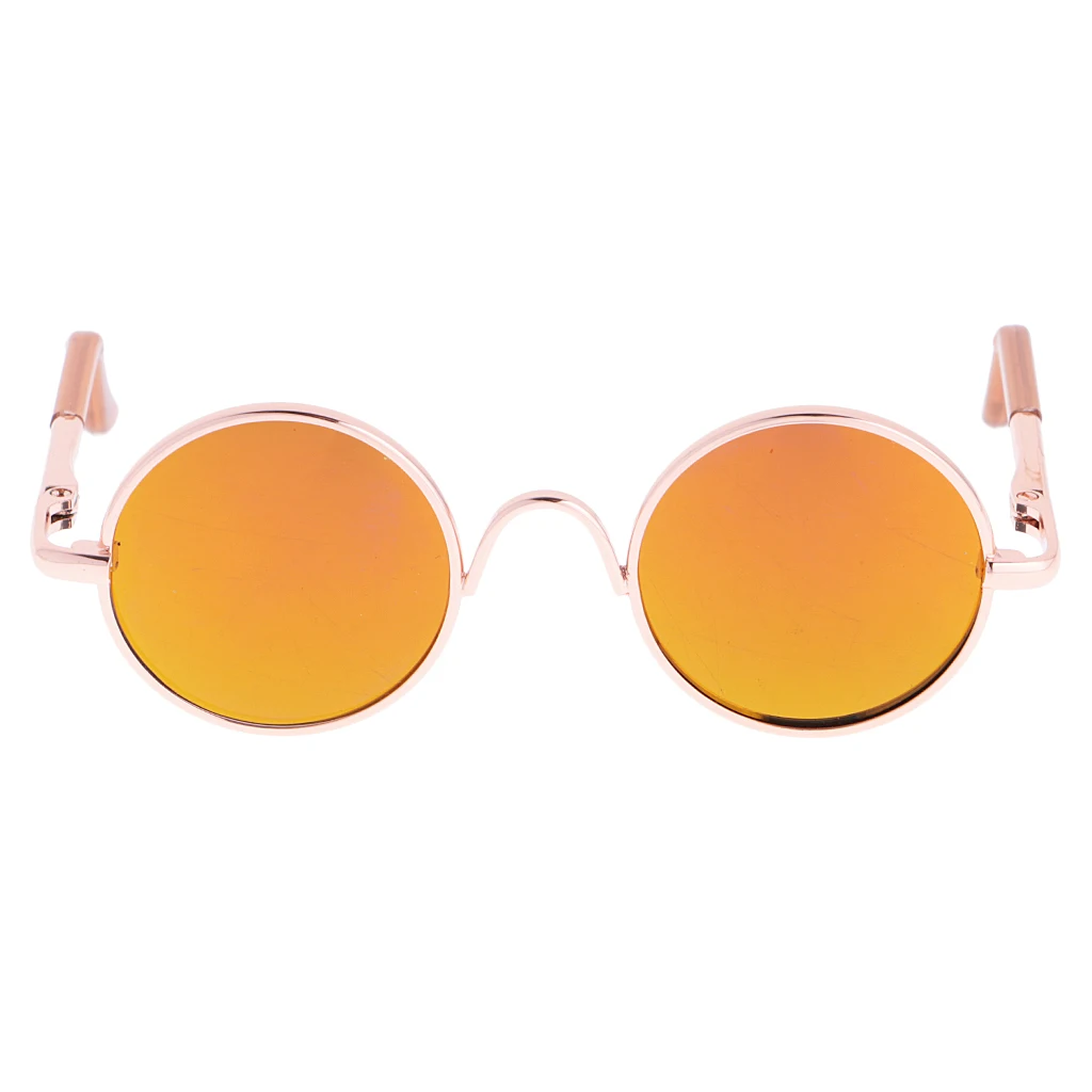 Cute Copper Hippy Fashion Gold Yellow Blue Round Frame Eye Glasses Eyewear Sunglasses  for 1/6 Blythe Dolls