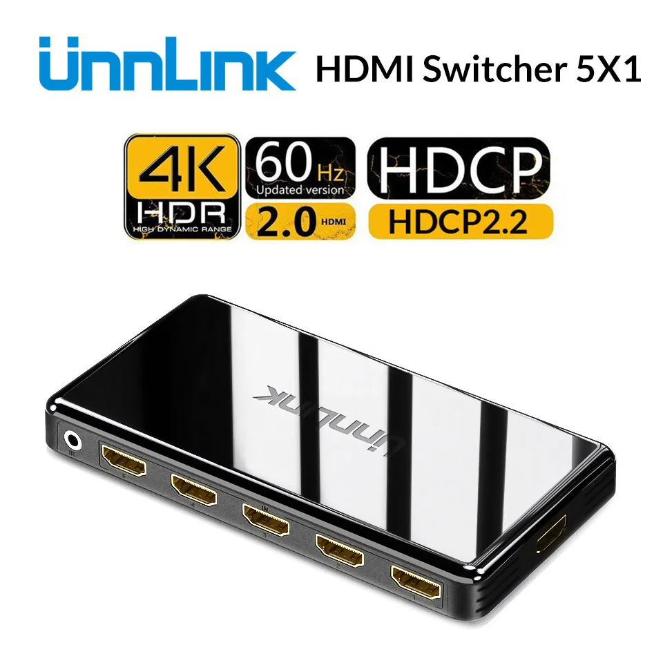 Unnlink HDMI коммутатор 5x1 HDMI 2,0 UHD4K@ 60 Гц RGB4: 4: 4 HDCP 2,2 HDR 5 в 1 выход для Smart tv MI Box3 PS4pro проектор