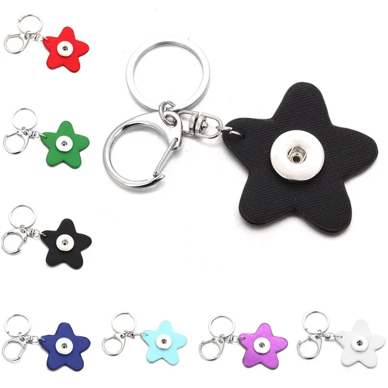 

18mm Cute Star Snap Keychain PU Leather Keyrings For Women's DIY Jewelry ZF003