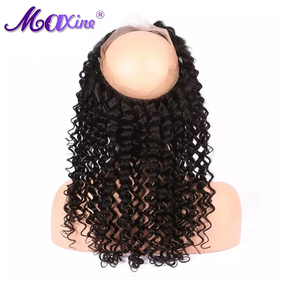 

Maxine Hair Deep Wave Free Part 360 Lace Frontal with Bleached knots and Baby Hair 130 % Density Remy Human Hair Closure