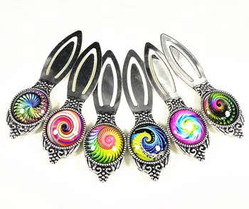 

24pcs Crown bookmark base, ruler base with Colorful Cashew Flower Glass cabochon lace Retro ancient silver bronze bookmark