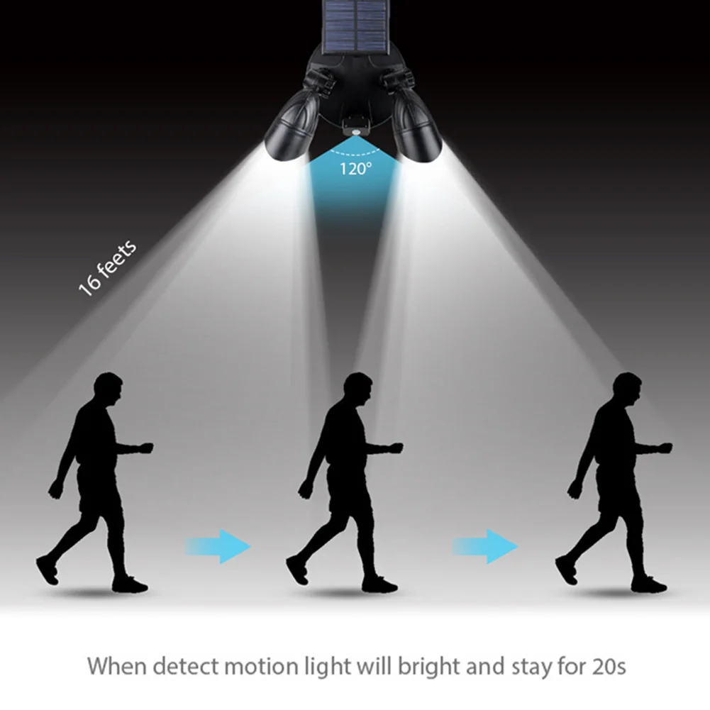 Светодиодный датчик солнечного света водонепроницаемый PIR датчик движения Солнечный свет открытый сад безопасности настенный светильник с двойной головкой уличная лампа
