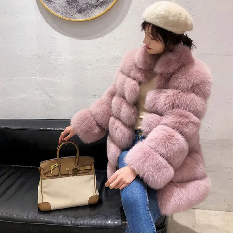 Womens XXL Size Fashions Fake Fur Jacket Winter Overcoat Womens Tops Shaggy Cardigan Pink White Fur Coat Manteau Femme