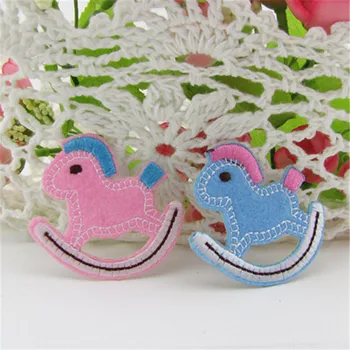 

Free Shipping Pink Blue wooden horses stickers 20pcs/lot Iron On Embroidered cloth patch Halloween party costume decoration gift