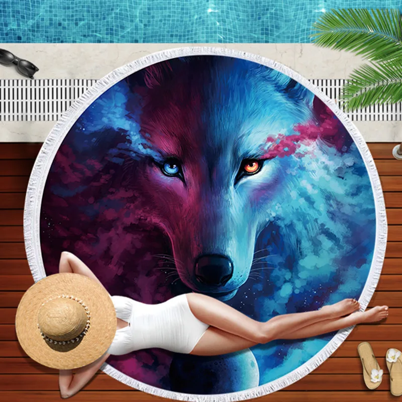 

wolf beach towel Fantasy beautiful animals beach towel new style features microfiber print picnic mat no fading soft touch