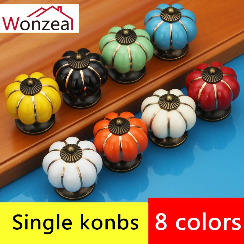 

8 Colors Vintage Furniture Handle Door Knobs Pumpkin Ceramic Cabinet Handles Furniture Drawer Cupboard Kitchen Pull Handle