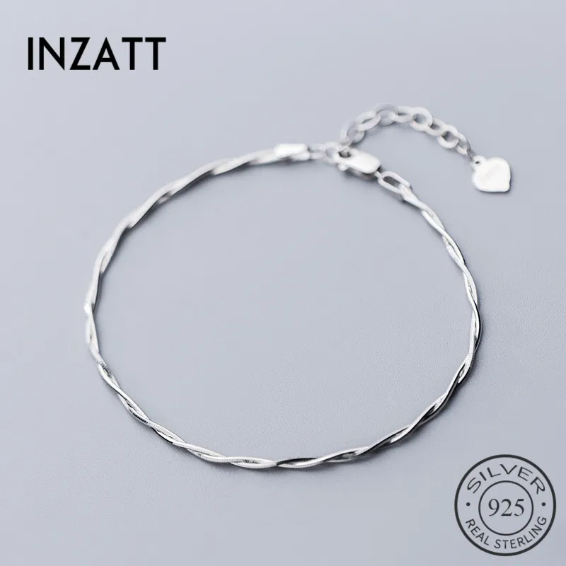 INZATT, настоящее 925 пробы, Серебряный минималистичный браслет на цепочке в виде змеи для модных женщин,, вечерние ювелирные изделия с геометрическим рисунком, классический подарок