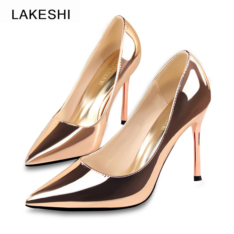

Women Pumps Pointed Toe Women High Heels Shoes Gold Silver Stiletto Patent Leather Women Wedding Shoes Female Heels