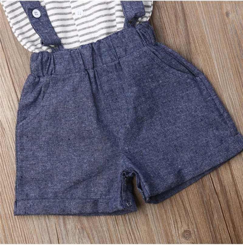 0-24M Newborn Kid Baby Boy Gentleman Clothes Set Stripe Top Romper Overalls Shorts 2Pcs Little man Summer Cute Cotton Outfits