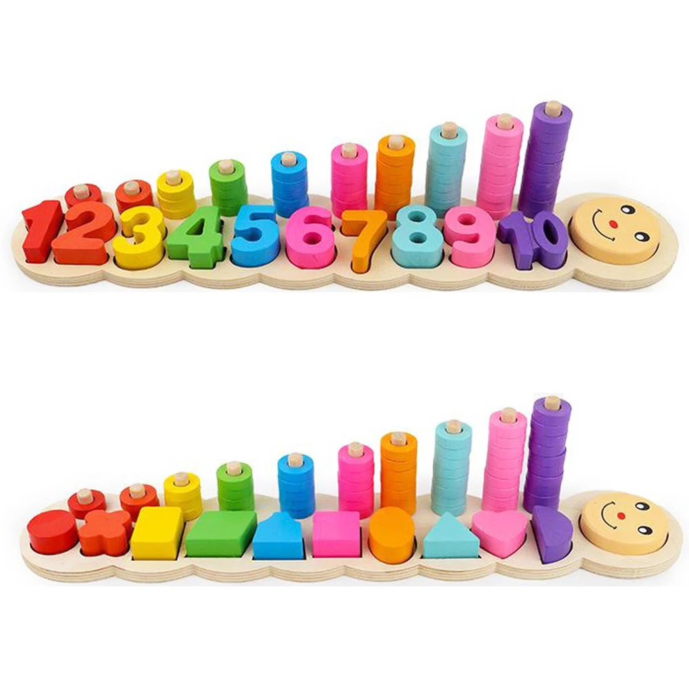 

Montessori Rainbow Ring Wooden Math Toy Teaching Aids Counting and Stacking Board Calculate Game Baby Mathematical Toys