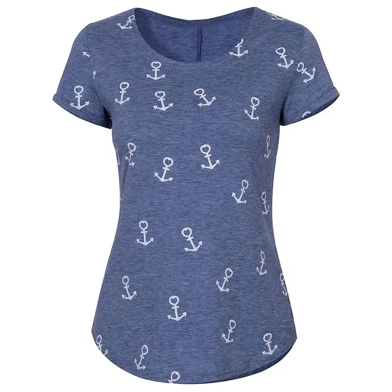 

Fashion Summer Tops Tees Ladies Short Sleeve T Shirt Women Print Boat Anchor T-Shirt Female Casual Top Shirt WS8336V