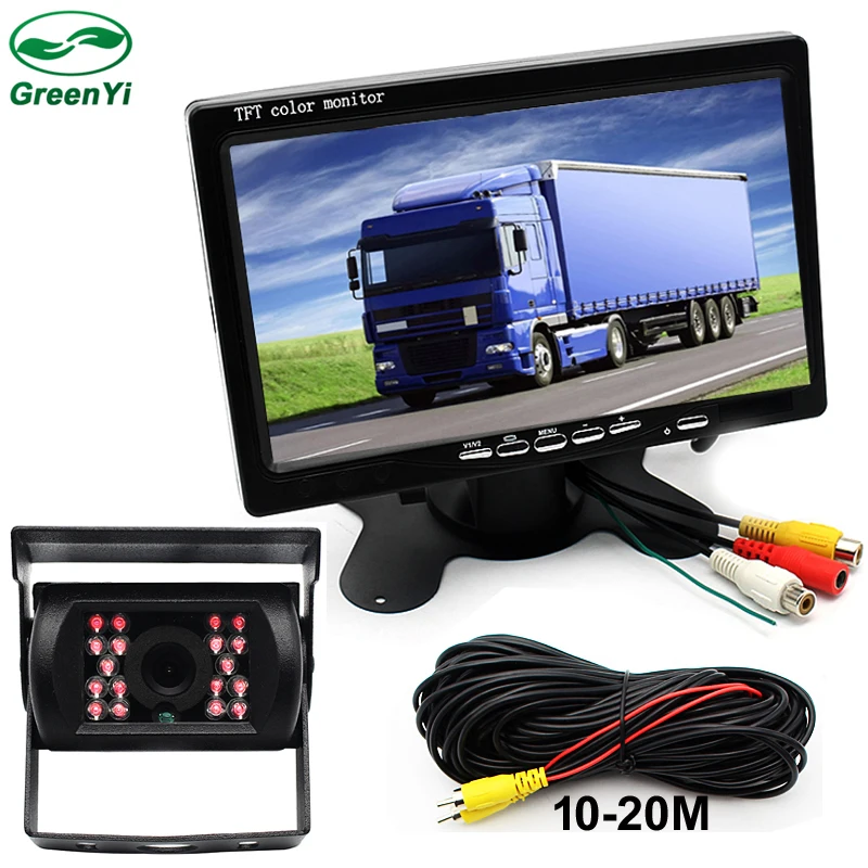 

GreenYi DC 12-24V Truck Bus Parking Monitor Camera System, 7" Car Monitor With Rear View Camera 10M 15M 20M RCA Video Cable