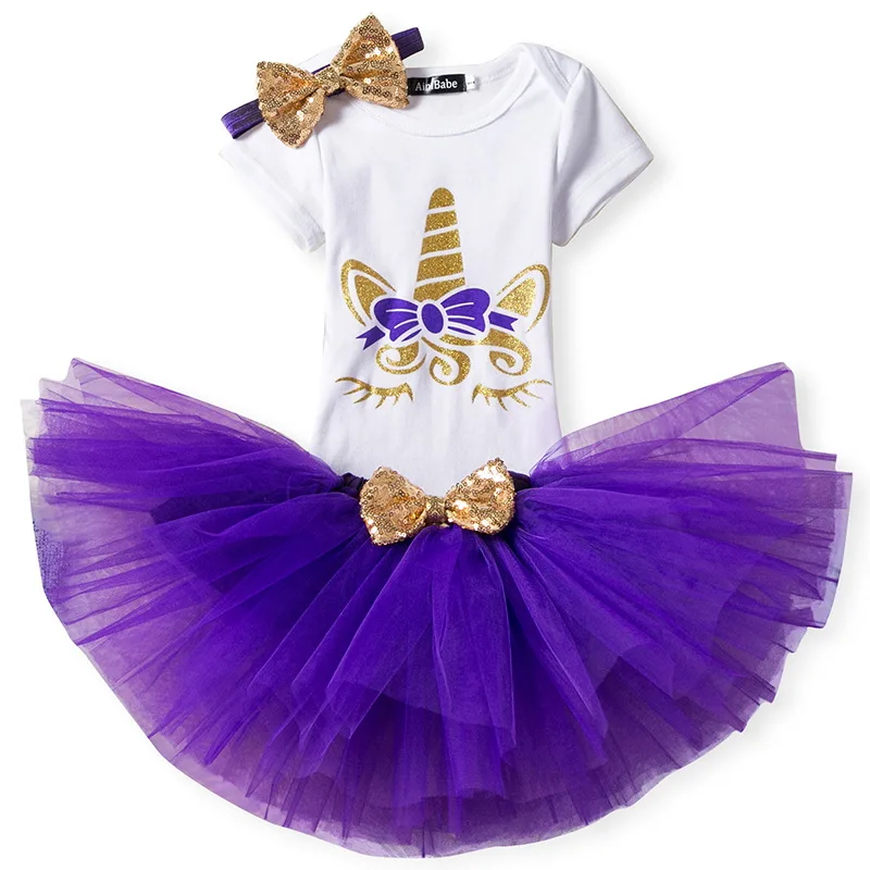 Фантазийное платье с единорогом для маленьких девочек; летняя брендовая одежда для девочек; костюм; Детские свадебные платья; вечерние платья для девочек на первый день рождения - Цвет: Purple 11