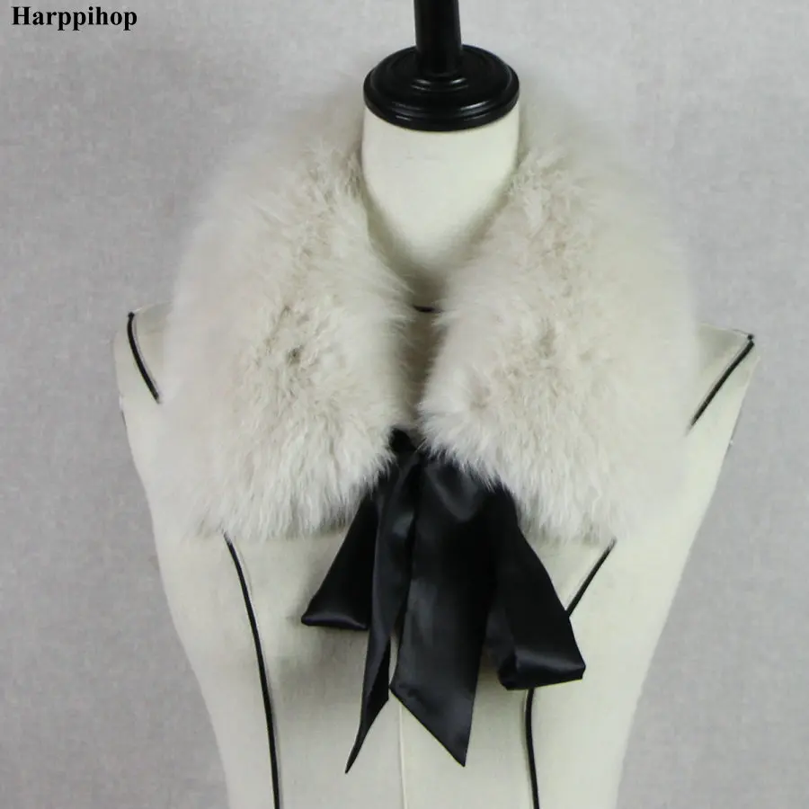 Harppihop* Модный меховой шарф из натурального меха енота, меховые воротники с лентой, натуральный меховой палантин для шерстяных пальто 48 см - Цвет: beige