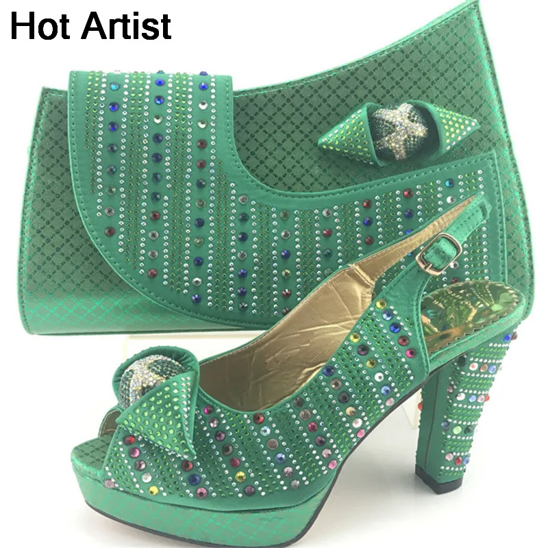 

Hot Artist New Italian Rhinestone In Women Party Shoes And Bag Set Fashion Summer Women Shoes And Bag Set For Wedding ME7716