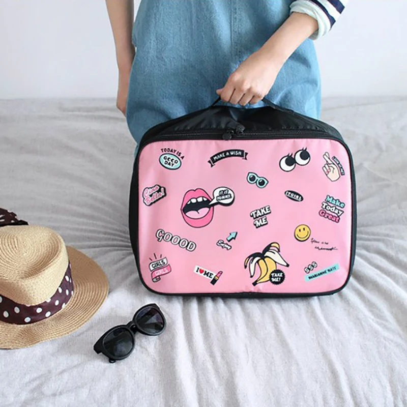 

New 2019 WaterProof Travel Bag Packing Cubes Cartoon Big Mouth Luggage Printed Travel Hand Travel Bags Large Capacity Handbag