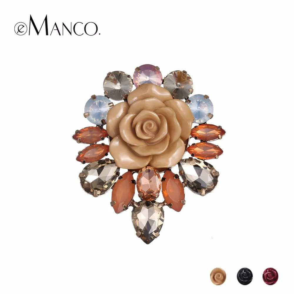 

Emanco Fashion Vintage 3 Color Resin Flower& Crystal Brooches Gifts for Women Cute Plants 2017 Dress Accessories Jewelry
