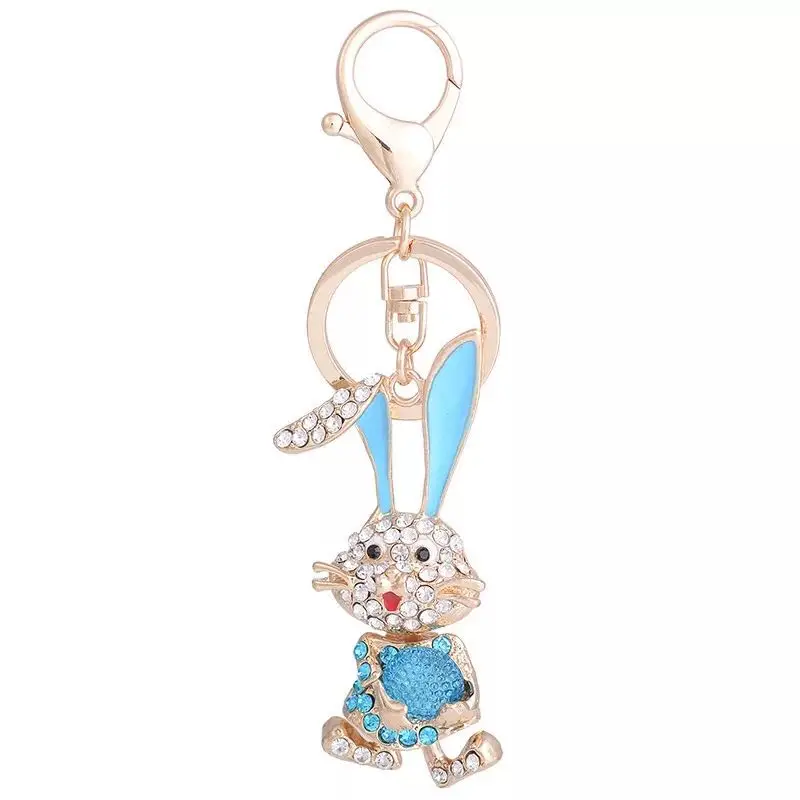 New creative cute crystal rabbit keychain Rhinestone bunny car key ring female bag pendant accessories cartoon girl gift | Дом и сад