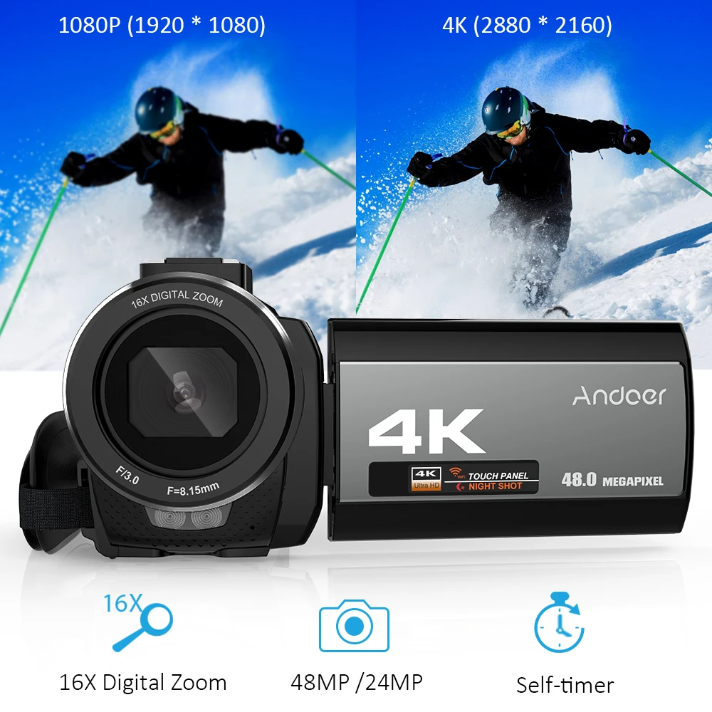 Andoer 3," сенсорный экран ИК Инфракрасная ночная съемка 4K 48MP WiFi цифровая видеокамера с микрофоном 0.39X широкоугольный объектив сумка через плечо