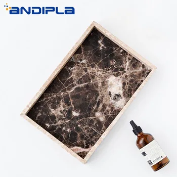 

Nordic Style Coffee Color Natural Marble Tray Rectangle Tea Tray Jewelry Storage Plate Creative Desktop Ornament Home Decor Dish