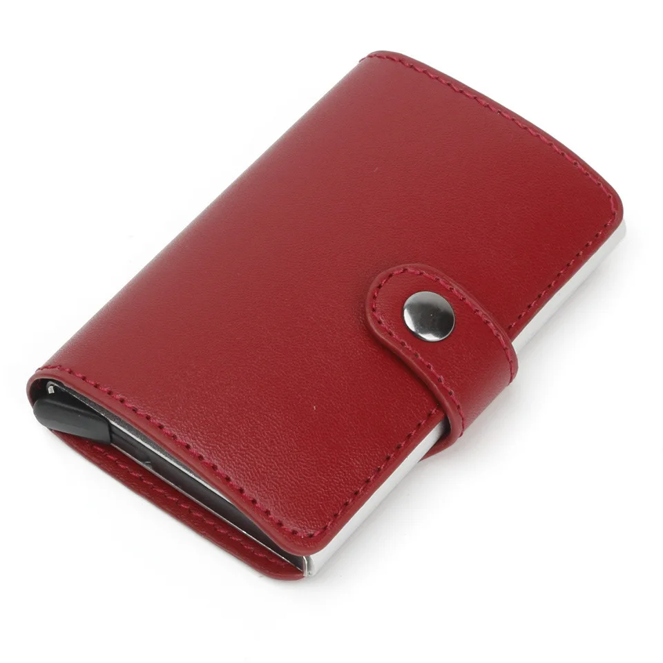 red Gemeer RFID автоматический кошелек кредитный держатель для карт чехол алюминиевый сплав анти-дегаузсинг Противоугонная RFID банковская кредитная карта - Цвет: red