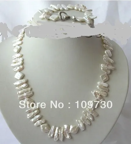 

Hot sell Noble- Jewelry 00481 stunning big 20mm baroque white biwa freshwater pearl necklace bracelet set (A0423)