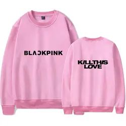 Демисезонный модные Blackpink KILL THIS LOVE печатных для мужчин женщин монолитным кофты повседневное с длинным рукавом пуловер капюшоном топы