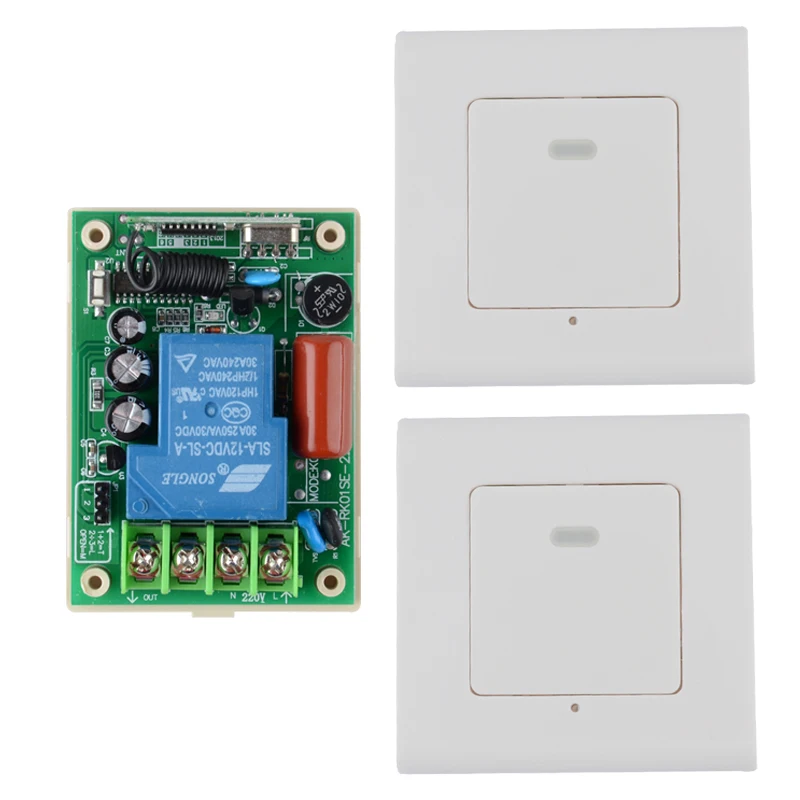 

Wirelss Wall Remote 2PCS Transmitter Panel Sticky RF AC220V 30A Relay Remote Control Switch For Living Room Lights ON OFF