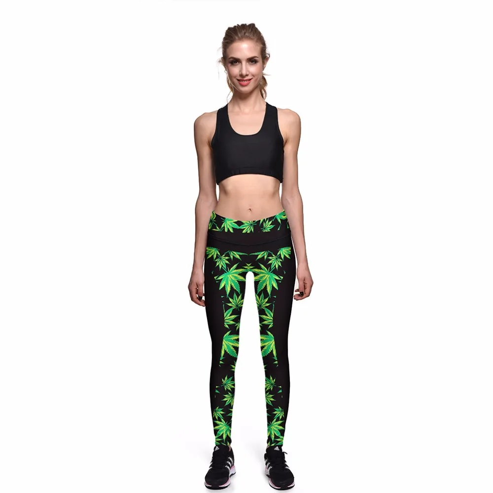 Summer new hot fashion personality leaf pattern high waist leggings printing casual sexy stovepipe female nine points leggings Summer new hot fashion personality leaf pattern high waist leggings printing casual sexy stovepipe female nine points leggings