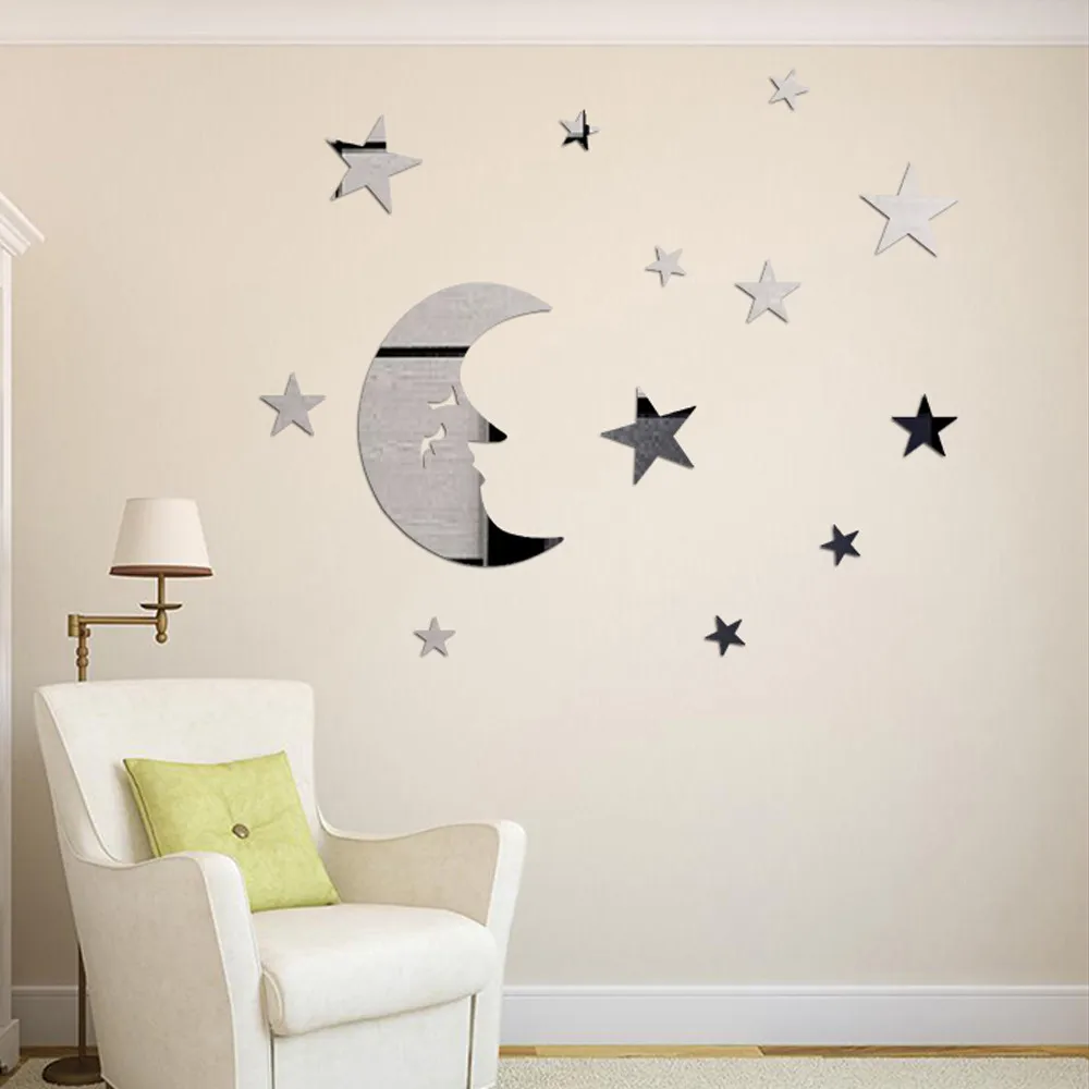 Звезды и луна сочетание 3D зеркало наклейки на стену украшение дома DIY домашнее оформление спальни гостиной