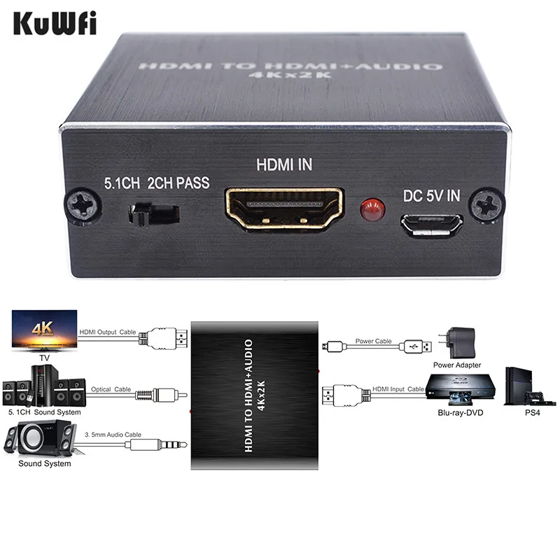 

Kuwfi Audio Extractor Converter Splitter Adapter Mini AY78 HDMI Audio Extractor HDMI to HDMI/Optical TOSLINK SPDIF/3.5mm