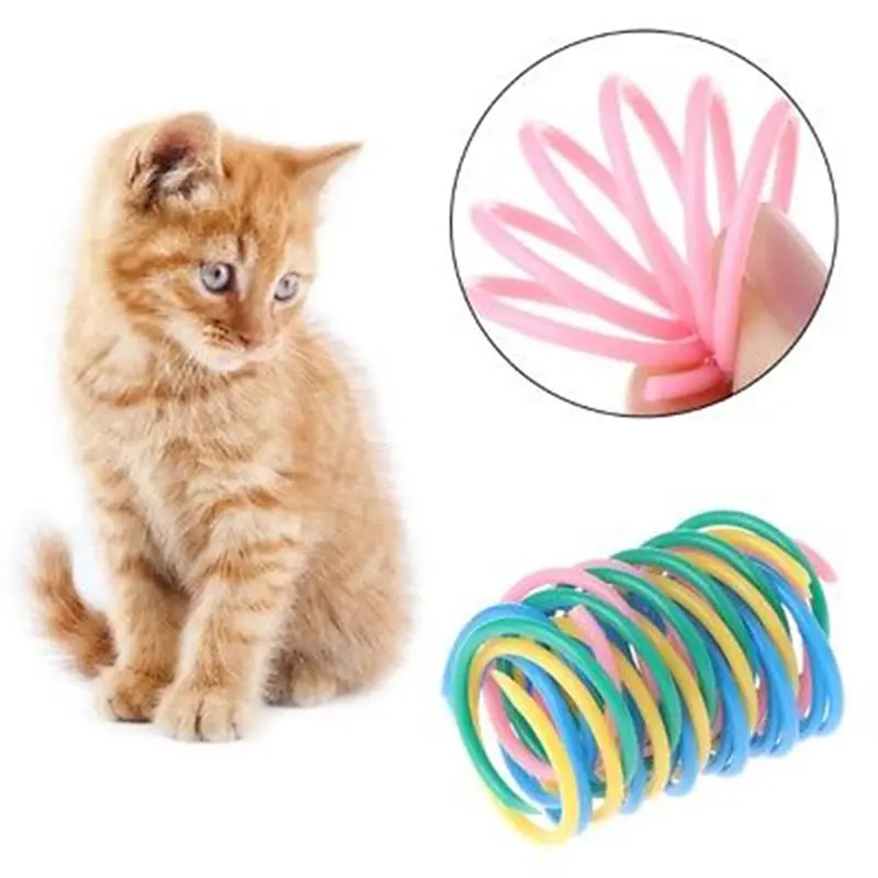 5Pcs Colorful Spring Cat Toys Plastic Bounce Durable Pet Kitten Interactive Toys Cat Play