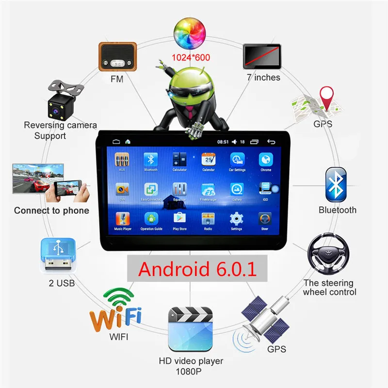 Discount 9-inch Android Quad-core 6.0 Car Multimedia WIFI Player GPS Navigator HD Mobile Phone FM Radio For Volkswagen With European Map 5