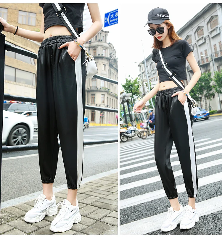 Arfreeker Harajuku Хип Хоп карго блестящие штаны для женщин уличный стиль Pantalon Femme Высокая талия Jogger Sweatpant розовый фиолетовый брюки