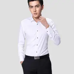 Однобортный мужская рубашка мода бизнес торжественная одежда рубашка Slim Fit мужского покроя сплошной цвет Мужская футболка с длинными