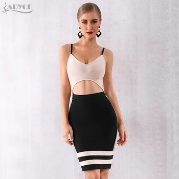 

Adyce New Summer Women Bodycon Bandage Dress Vestidos Elegant Nude Spaghetti Strap Hollow Out Club Dress Celebrity Party Dresses