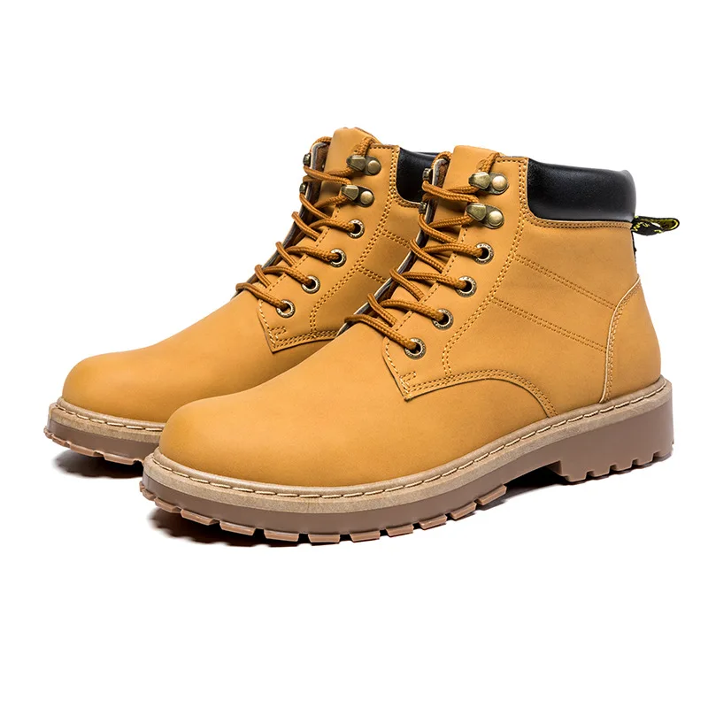 Для мужчин s высокое голенище PU кожаные сапоги новая зимняя обувь для Для мужчин удобные нескользящие повседневные ботинки носимых моды Мужская обувь - Цвет: Золотой