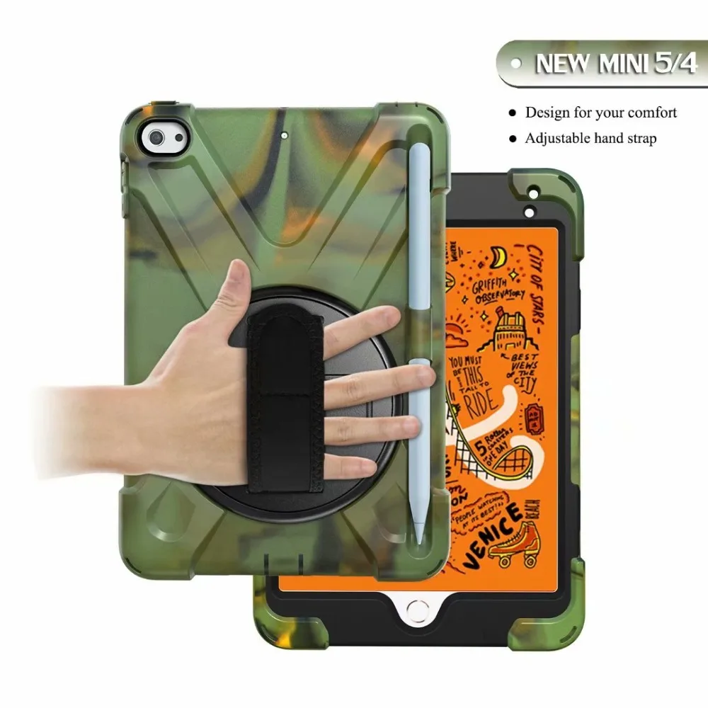 Case for iPad mini 4 5 2019 Case Heavy Silicon Cover 360 Rotating Shockproof Hand Strap for iPad mini 4 5 Pencil Holder Kids Cover (6)