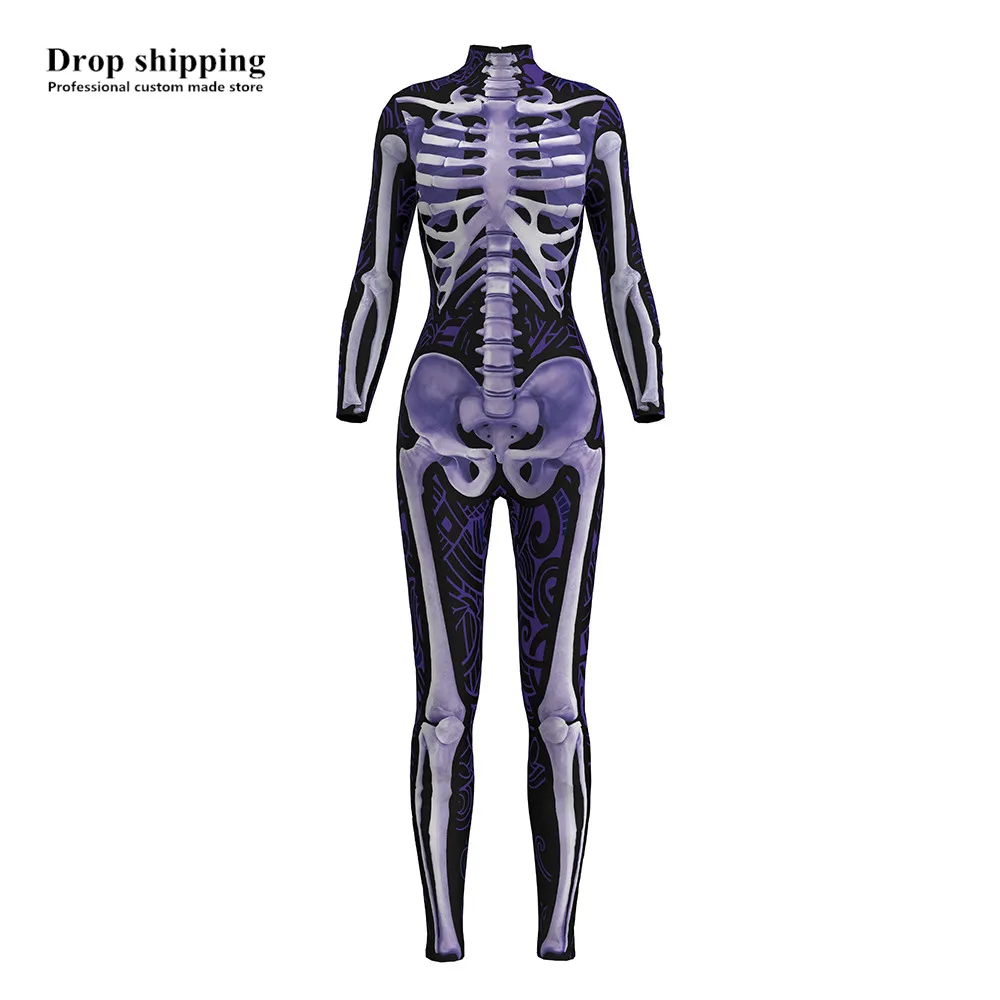 

Sexy Women Zentai Terror Floral Bone/Skeleton 3D Printing Jumpsuits For Women Girls Halloween Cosplay Costumes clothes Sets Xmas