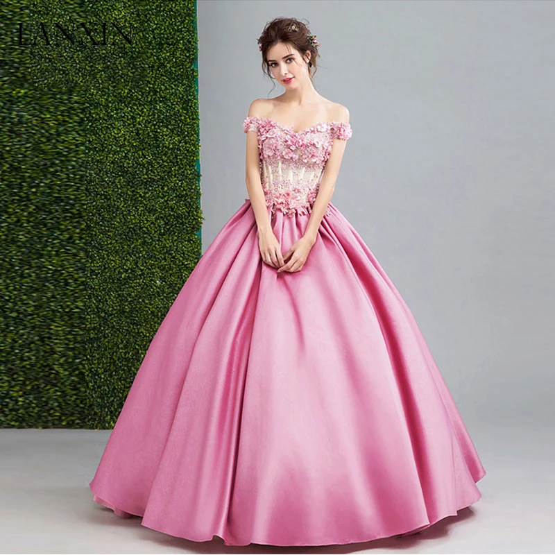 Розовый 3D ручной работы цветок Длинные Выпускные платья Robe de Soiree с открытыми плечами Милая Длина до пола атласное женское вечернее платье