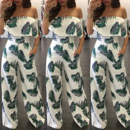 Hot Jumpsuits Women Clubwear Short Sleeve Playsuit Sexy Floral Print Rompers Womens Jumpsuit Long Trousers Pants