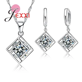 

Hollow Rhombus Design 925 Sterling Silver Women/Girl Necklace/Earrings/Pendant Jewelry Set With Shiny CZ Crystal Hot Sale