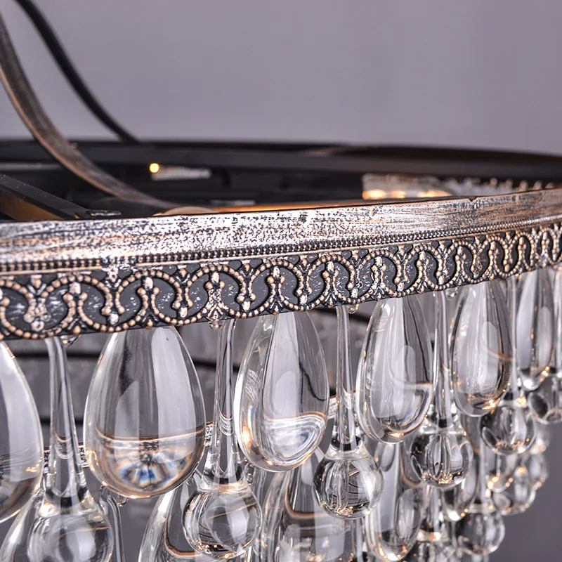 Vintage Big Glass Drops Led Crystal Iron Lustres Люстры Подвески Современные E14 Висячие лампы для кухни Гостиная Спальня