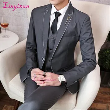 

Linyixun Top Selling Light Gray Italian Style Groom Tuxedos Men Suits 3 Piece Wedding Prom Blazer Masculino
