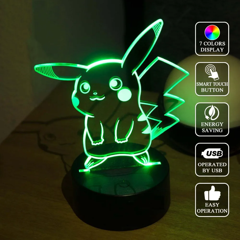 Pokemon Pikachu 3D LED Night Light, 3D Optical Illusion Visual Lamp 7