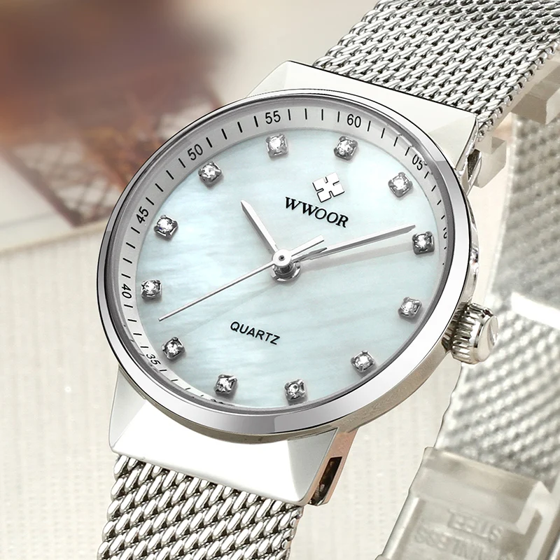 

WWOOR brand luxury watch Quartz Rose Gold Steel mesh watch Women waterproof Bracelet Watch fashion relogio feminino 2018