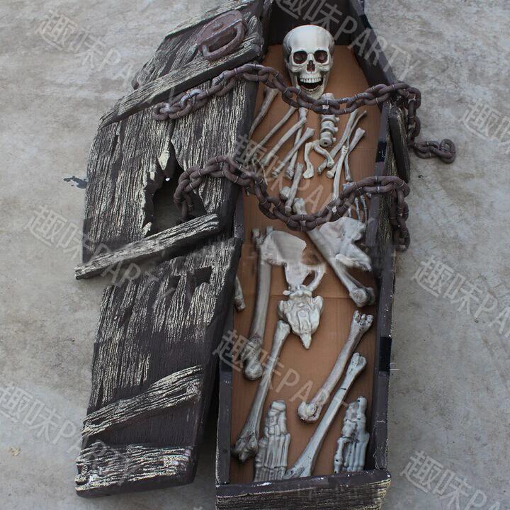 halloween coffin skeleton skull haunted house party room packaging is difficult to universal reality skull
